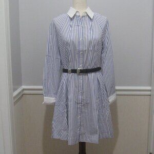 Hope & Harlow Blue White Striped Shirt Dress sz 6 Eyelet Collar & Cuffs